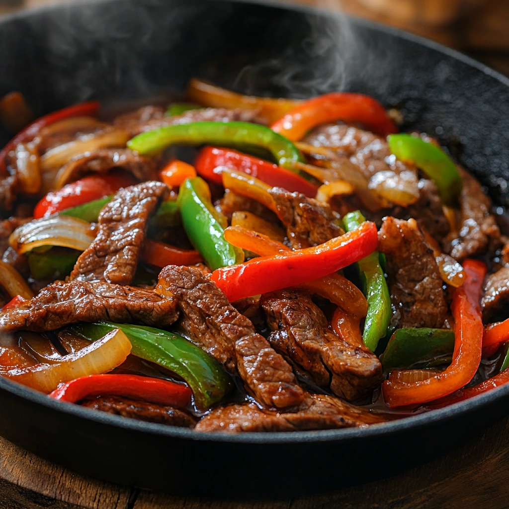 Marbled raw flank steak with coarse salt and thyme sprigs.