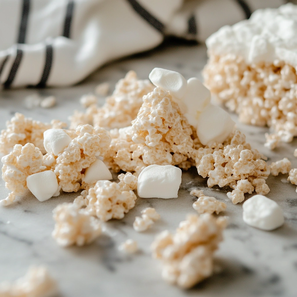 Pressing Rice Krispies treats mixture into a baking pan.