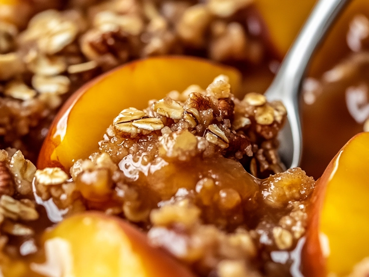 A bowl of coarse-textured crumble topping with a metal spoon, ready for baking.