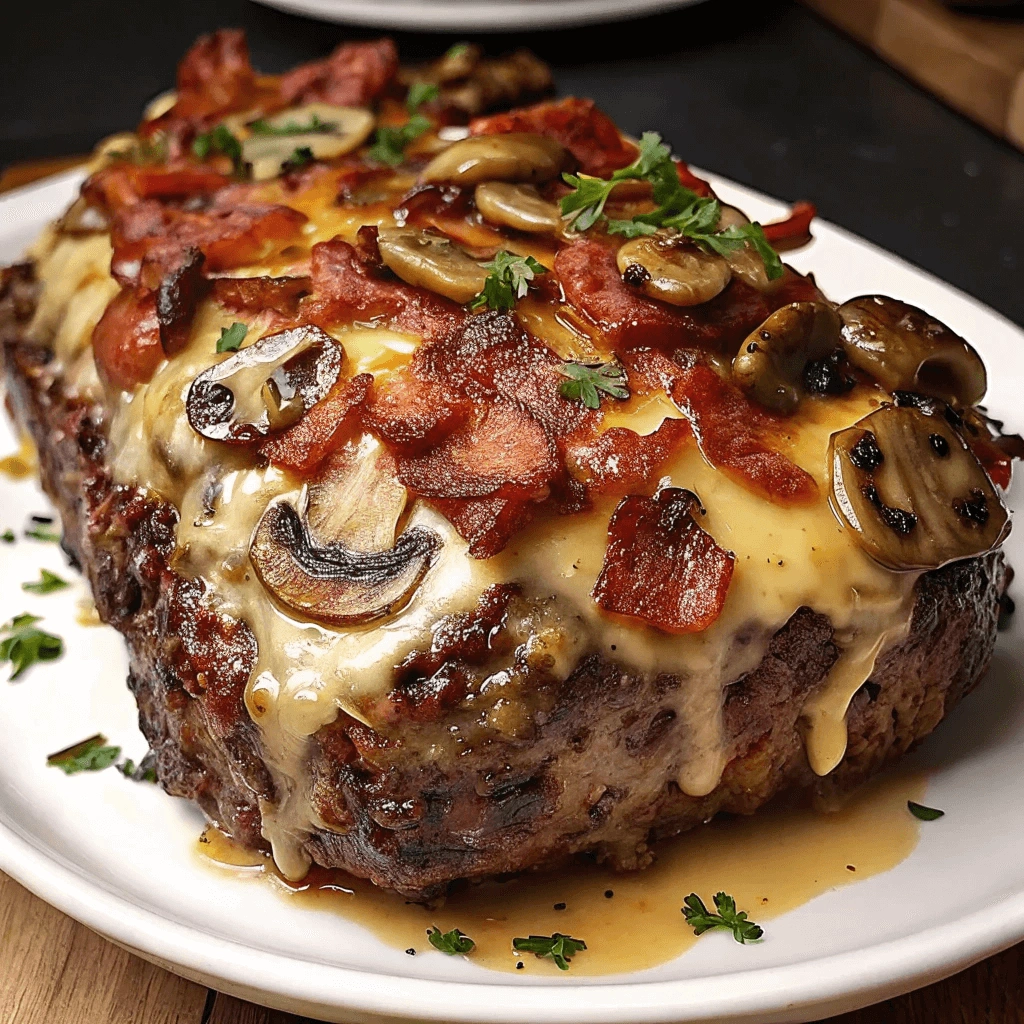 Bacon Mushroom Swiss Cheese Meatloaf