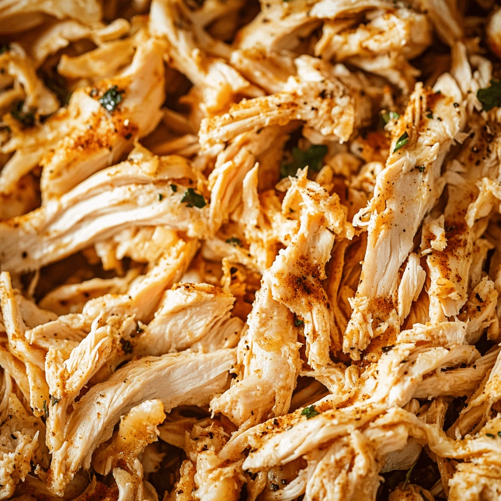 Perfectly cooked and shredded chicken, golden and flavorful.