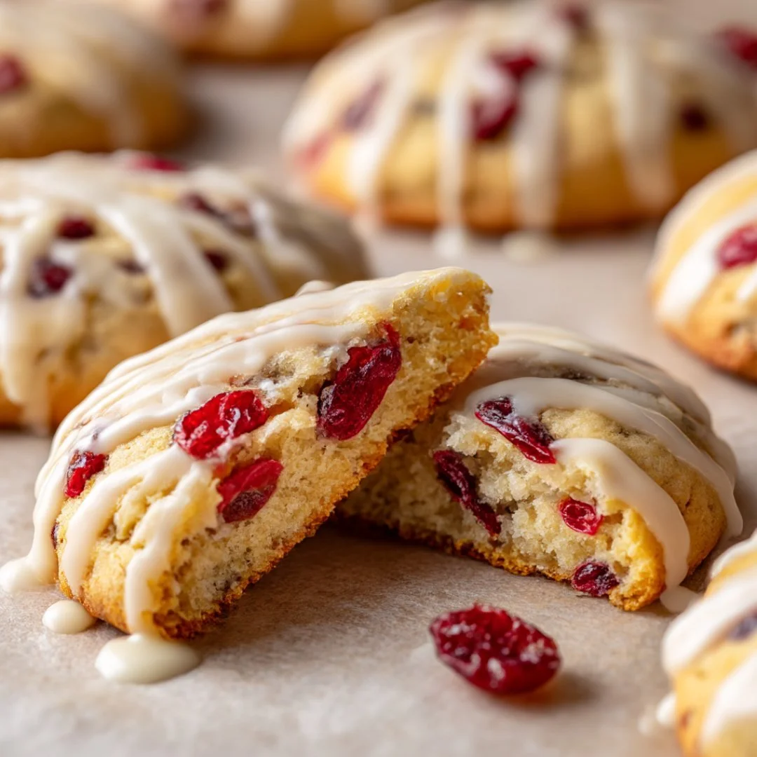 Chewy Christmas cranberry orange cookies on a holiday-themed plate