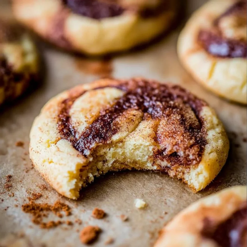Freshly baked cinnamon rolls cookies on a wooden table