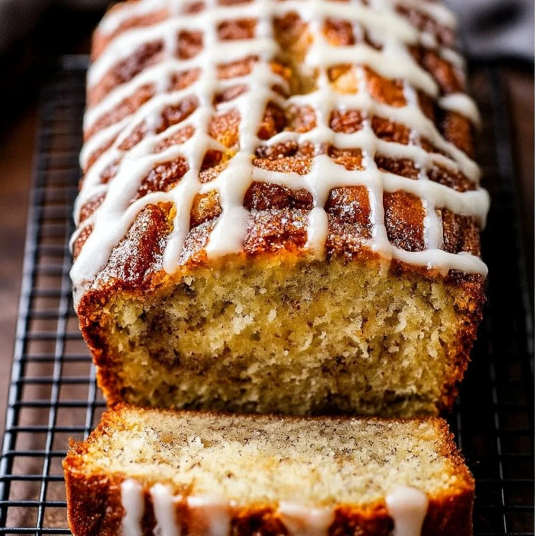 Delicious cinnamon swirl banana bread with a moist texture and sweet aroma.
