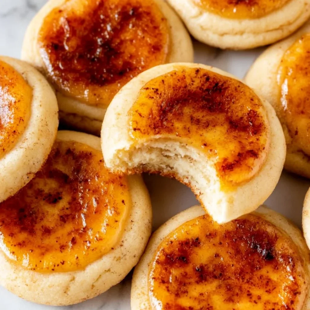 Delicious Crème Brûlée Cookies, featuring a caramelized sugar topping and creamy filling.