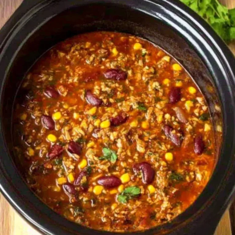 Bowl of Crock Pot taco rice soup topped with cheese and cilantro