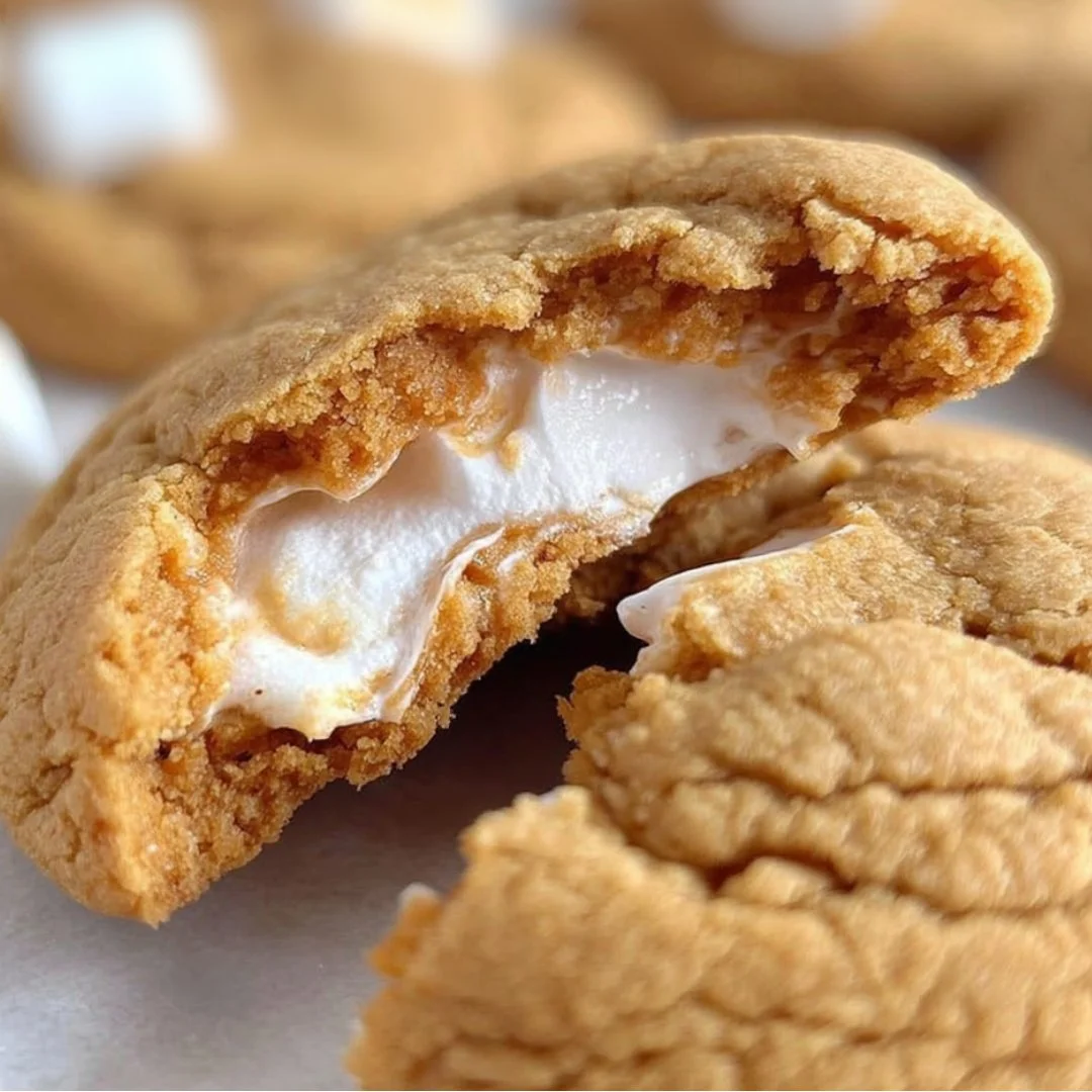 Close-up of Fluffernutter Cookies with peanut butter and marshmallow cream filling