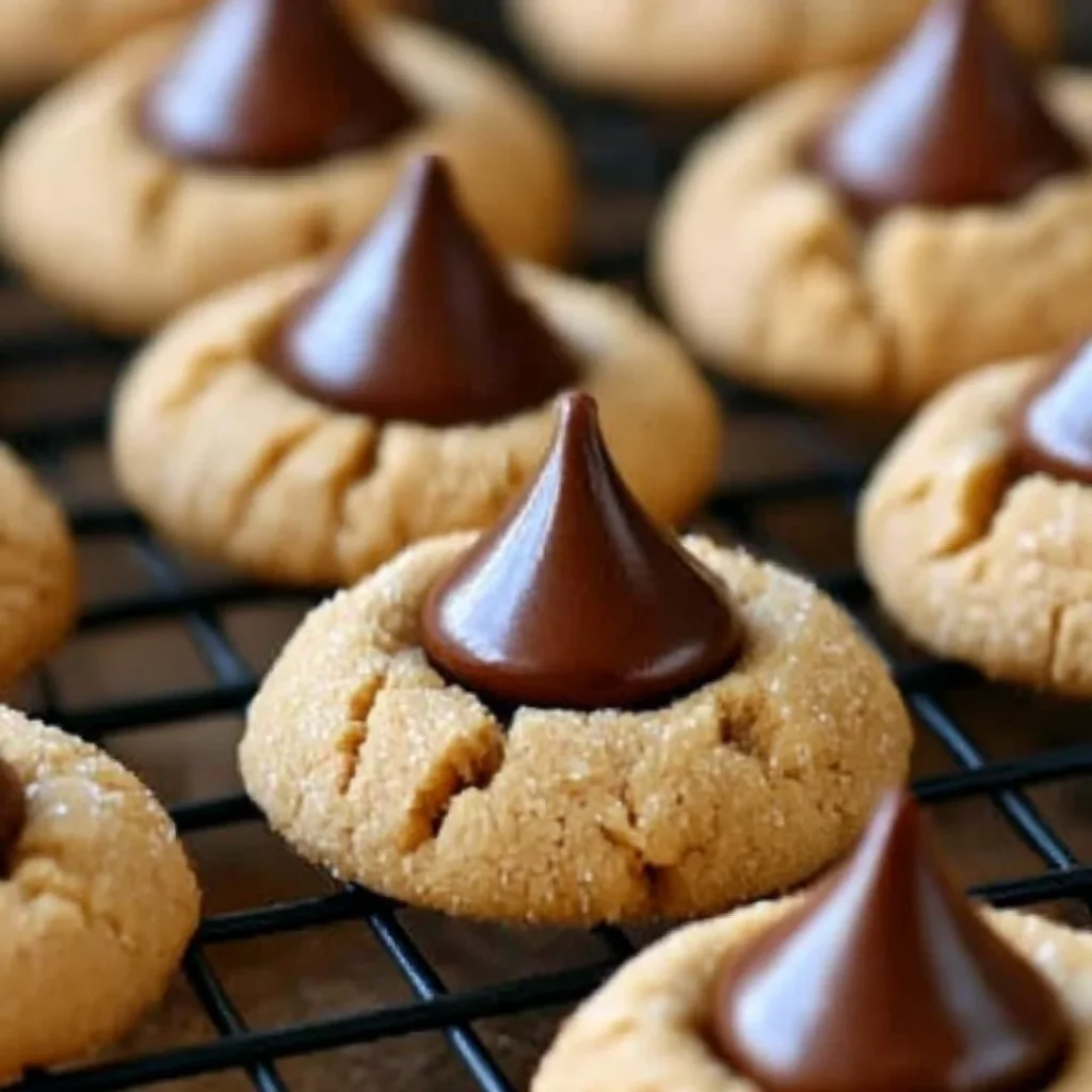 Freshly baked Hershey Kiss Cookies topped with chocolate kisses