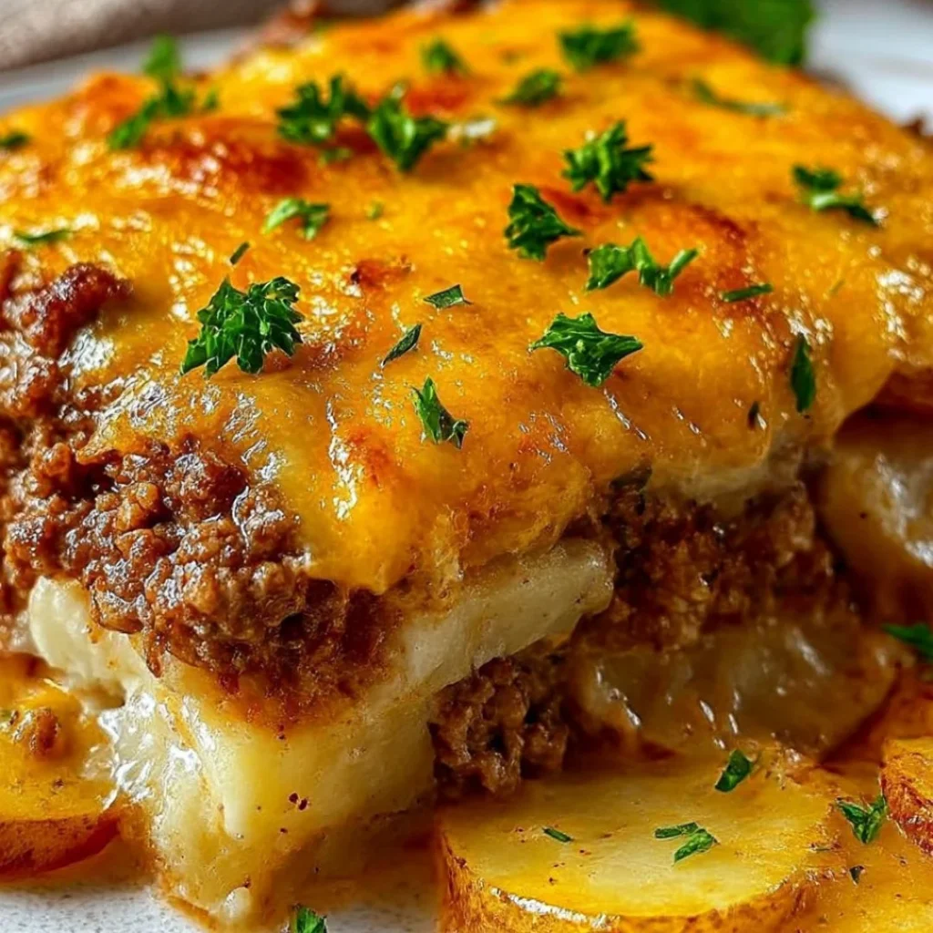 Delicious Hobo Casserole made with ground beef and vegetables.