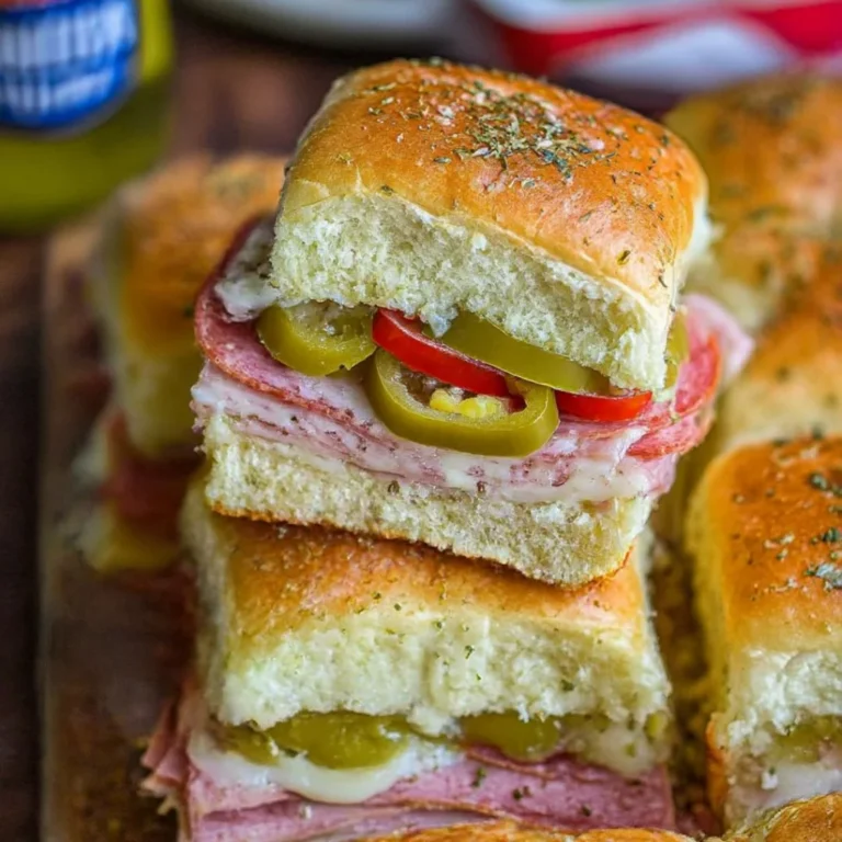 Delicious hot Italian sub sliders with melted cheese and savory meats