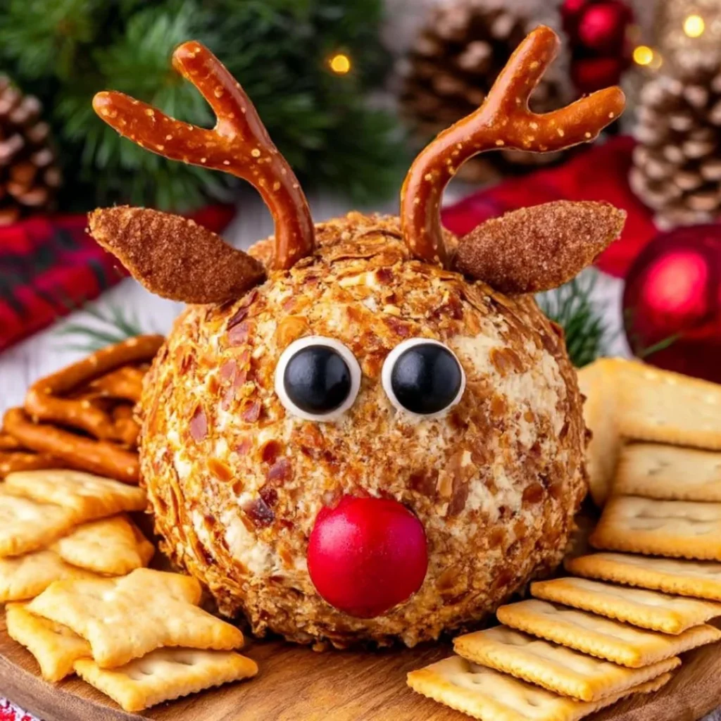 Festive Reindeer Cheese Ball appetizer for holiday gatherings