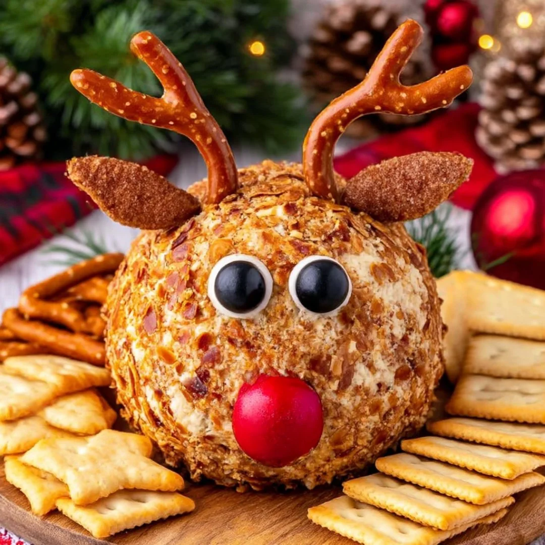 Festive Reindeer Cheese Ball appetizer for holiday gatherings