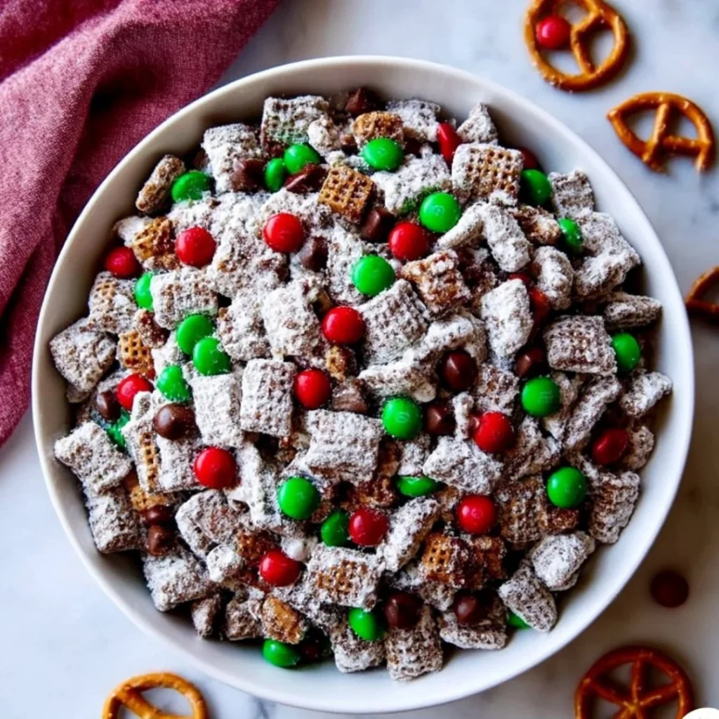 A bowl of festive Reindeer Food mix with colorful sprinkles and oats for the holiday season.