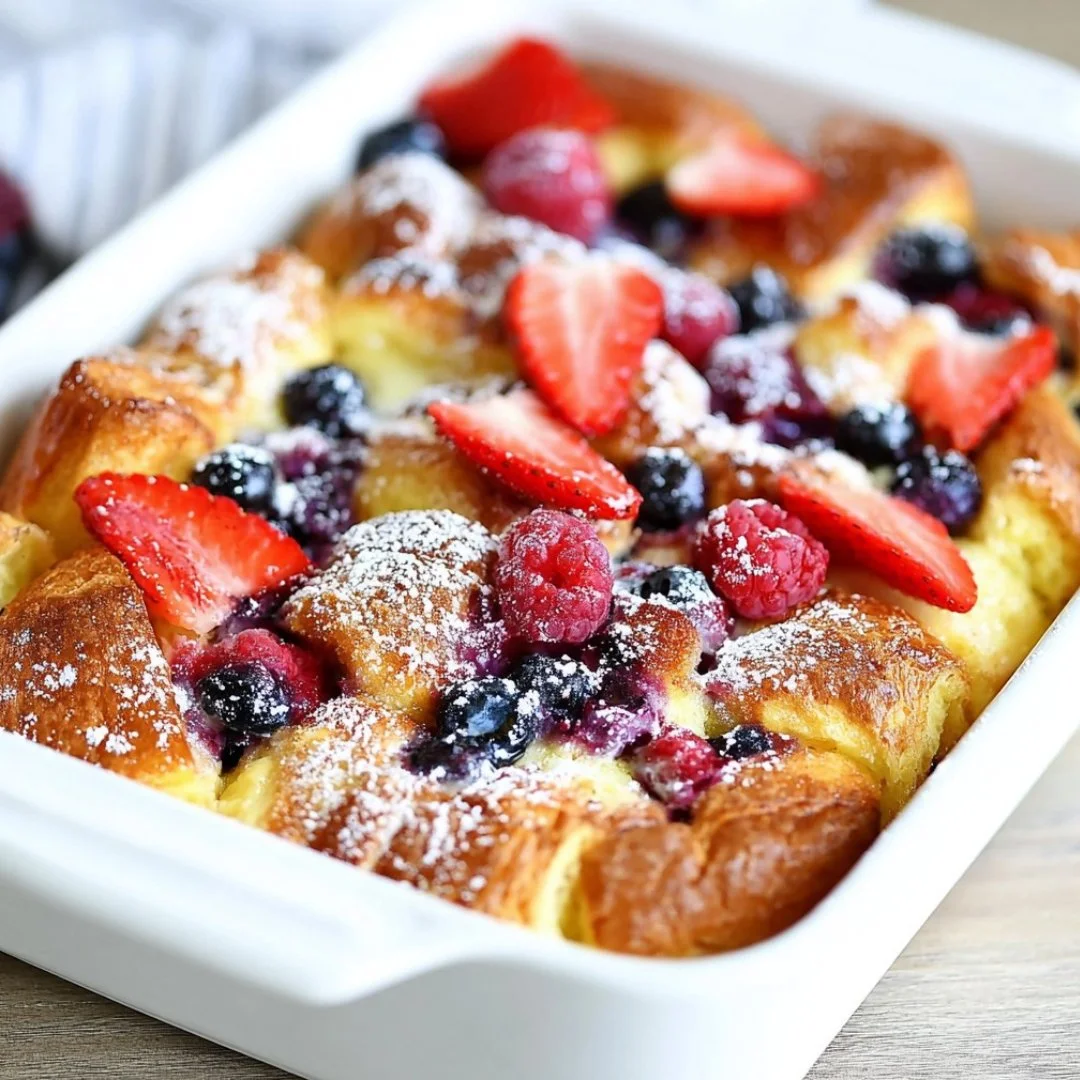 Freshly baked berry croissant with mixed berries and flaky pastry