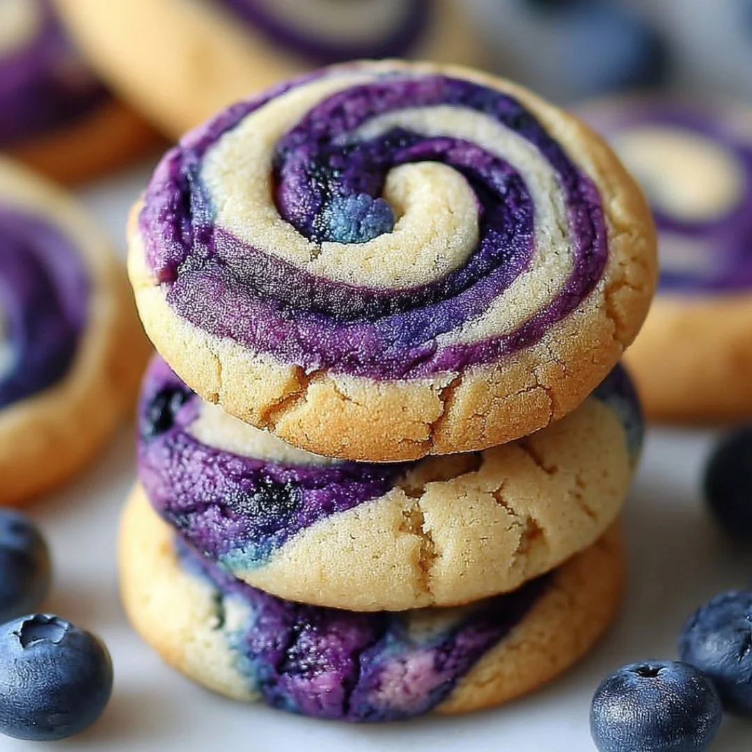 Blueberry cheesecake swirl cookies on a plate, ready to be enjoyed.