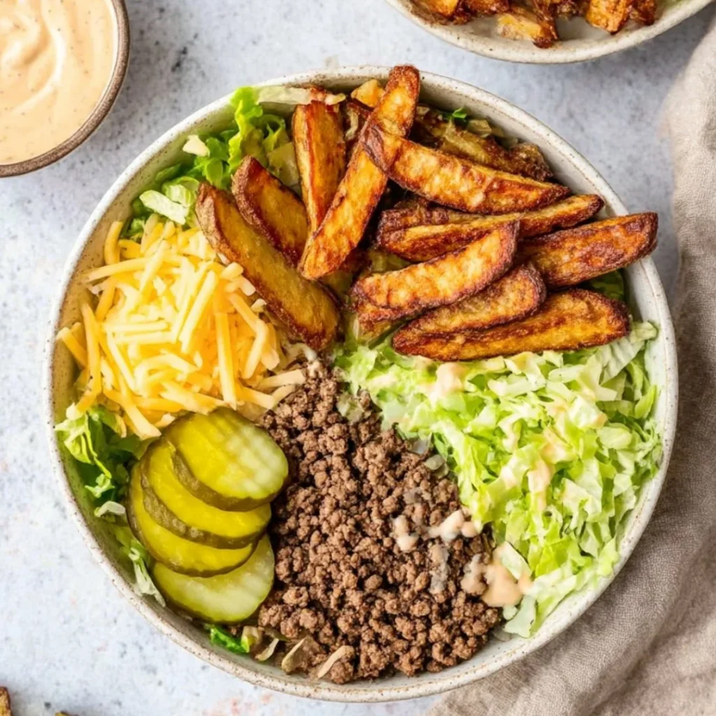 Delicious Burger Bowl featuring fresh ingredients and gourmet flavors