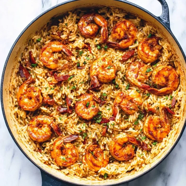 Cajun shrimp and rice skillet dish with vibrant spices and vegetables
