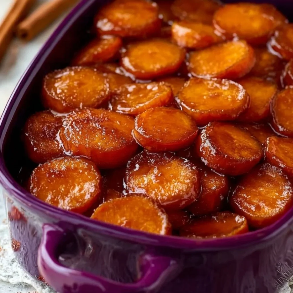 Delicious candied sweet potatoes served on a festive plate
