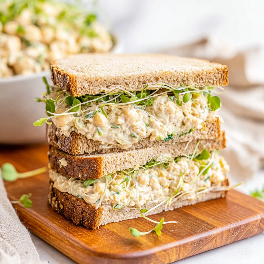 Chickpea salad sandwich recipe with colorful vegetables and fresh herbs