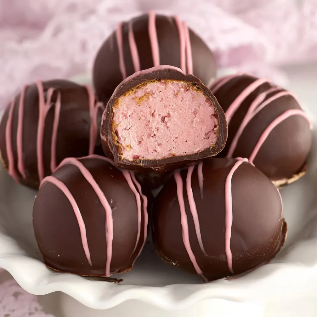 Delicious Chocolate Raspberry Truffles on a decorative plate