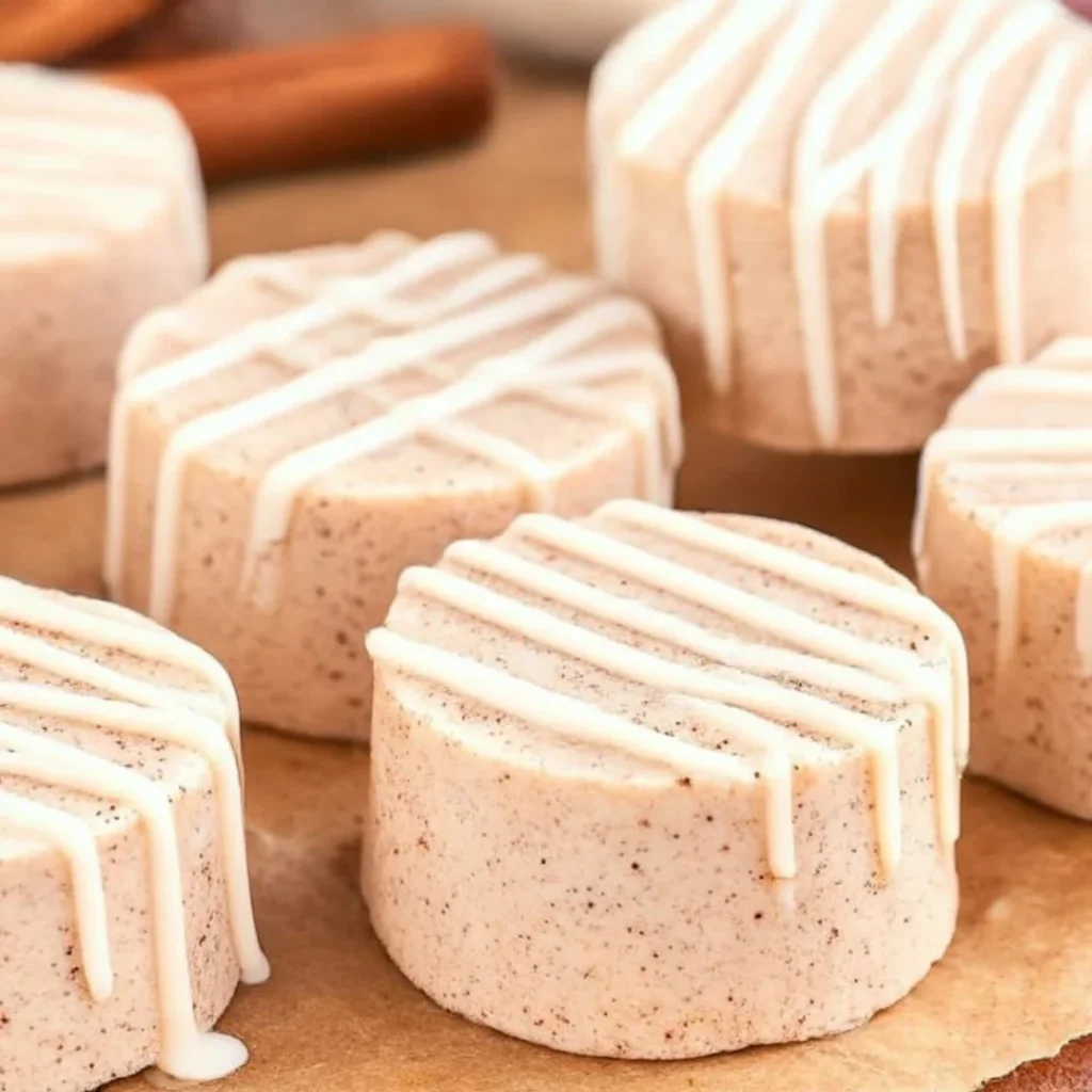 Cinnabon Cinnamon Roll Fudge topped with cinnamon and frosting drizzle