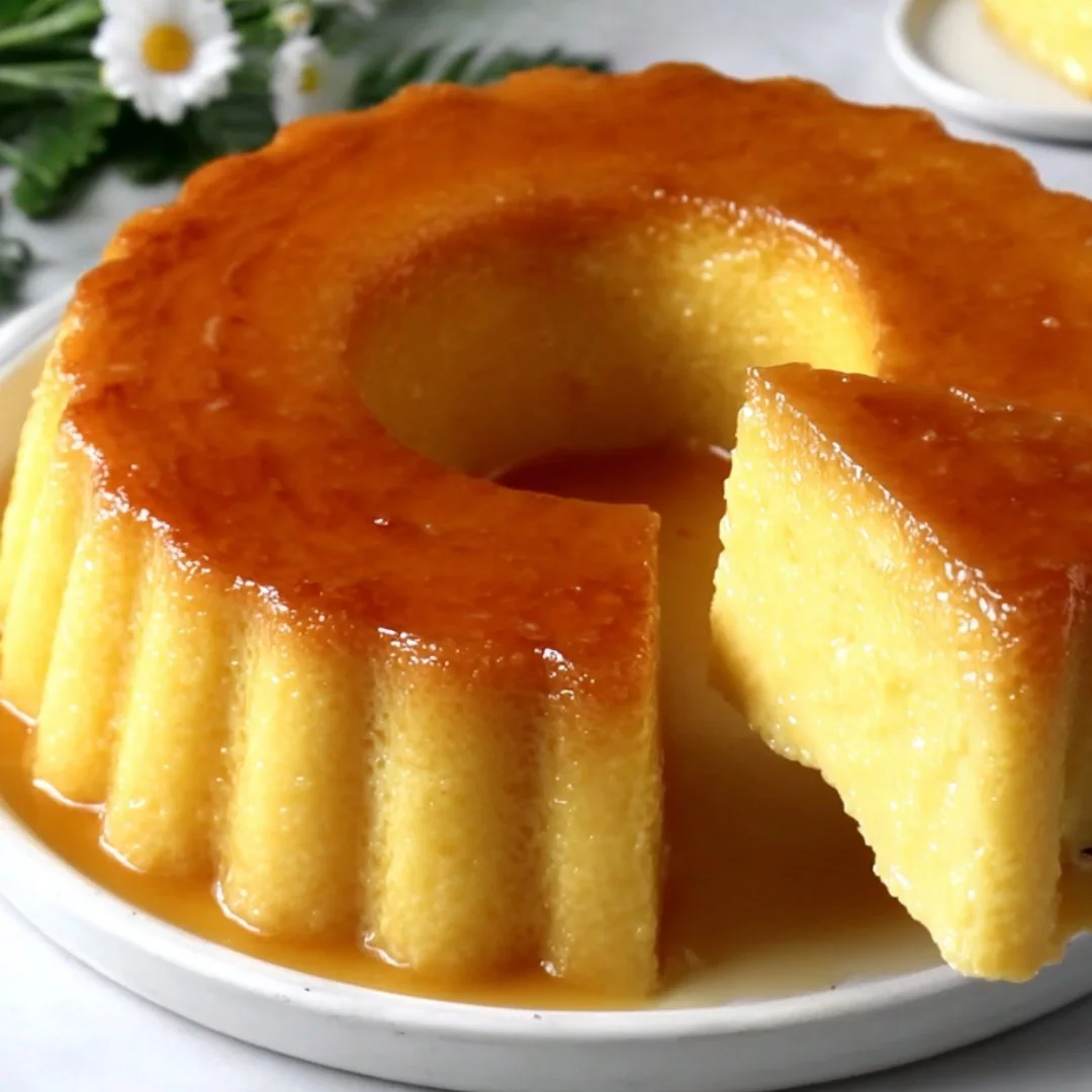 Delicious Coconut Caramel Flan garnished with coconut and caramel