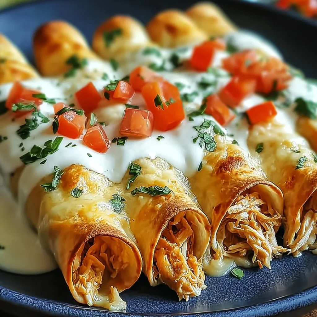 Cream Cheese Chicken Taquitos ready to serve on a plate
