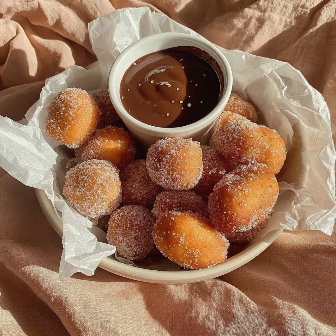 Crispy air fryer churro bites dusted with cinnamon sugar on a plate.