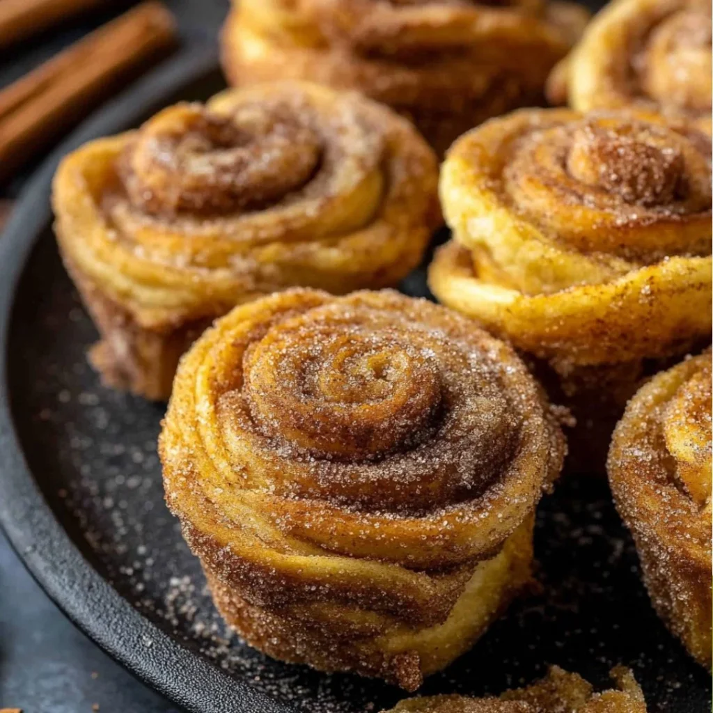 Freshly baked Cruffin with flaky layers and creamy filling