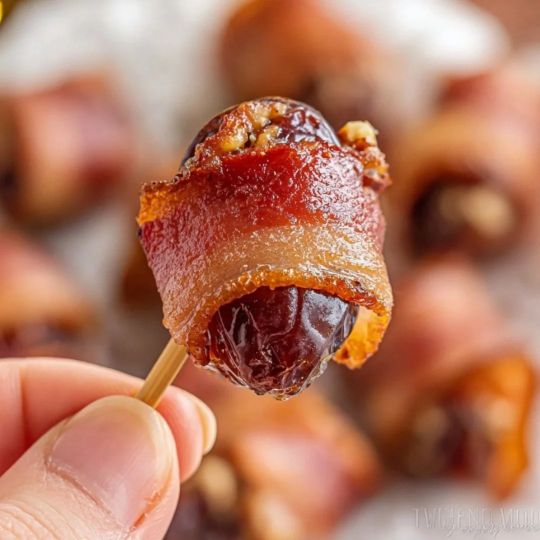 Plate of easy delicious bacon wrapped dates appetizer