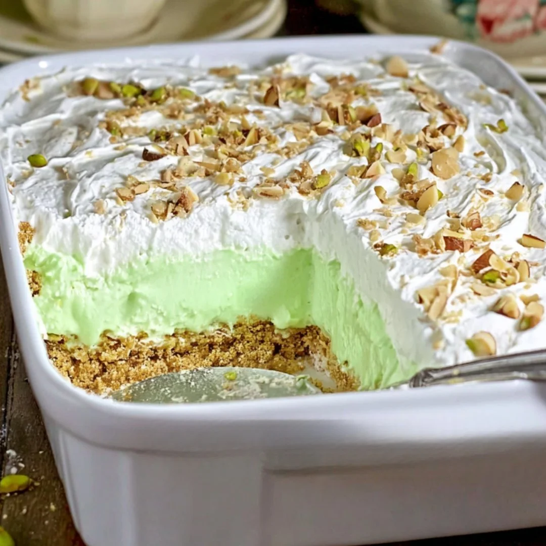 Easy pistachio lush dessert with layers of creamy filling and nuts