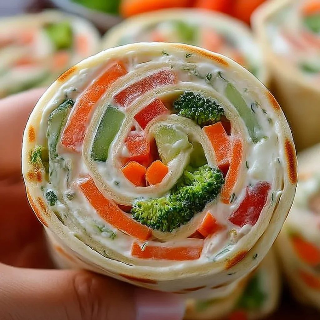 Fresh vegetable tortilla roll ups with colorful veggies wrapped in tortillas