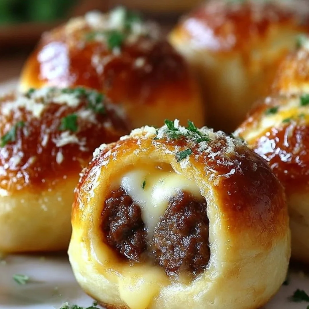 Delicious Garlic Parmesan Cheeseburger Bombs served on a platter.