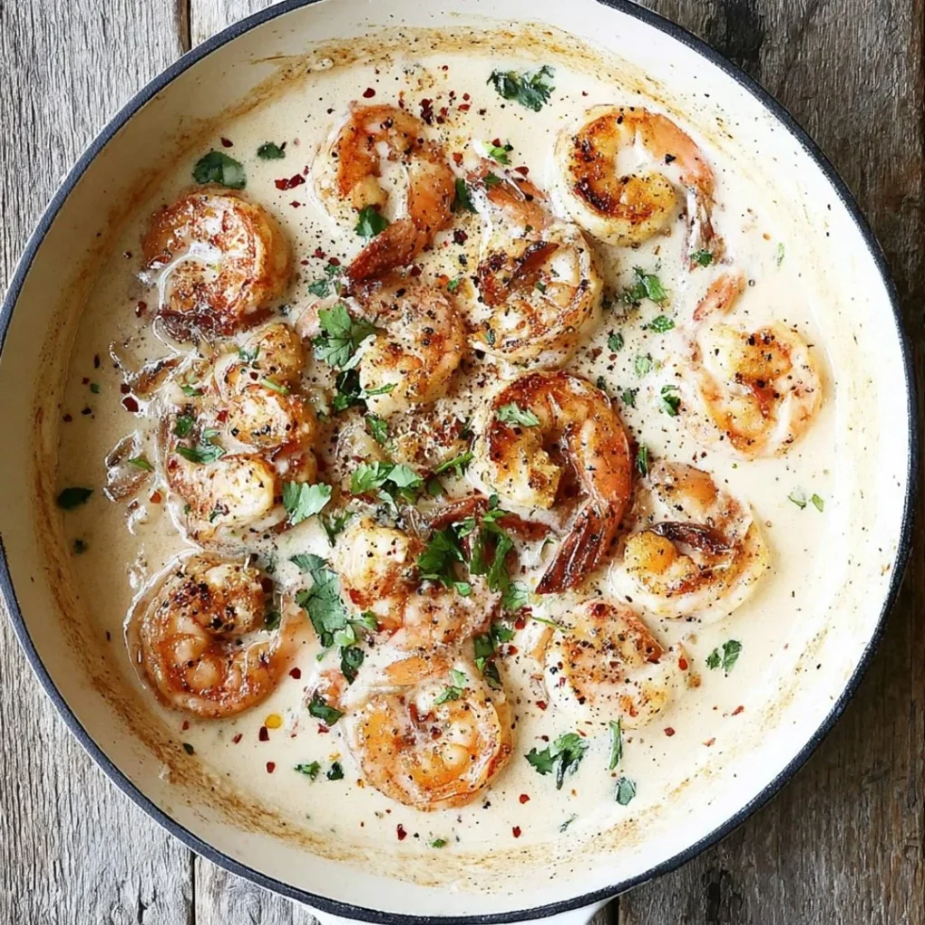Delicious Garlic Shrimp cooked in creamy coconut milk served in a bowl