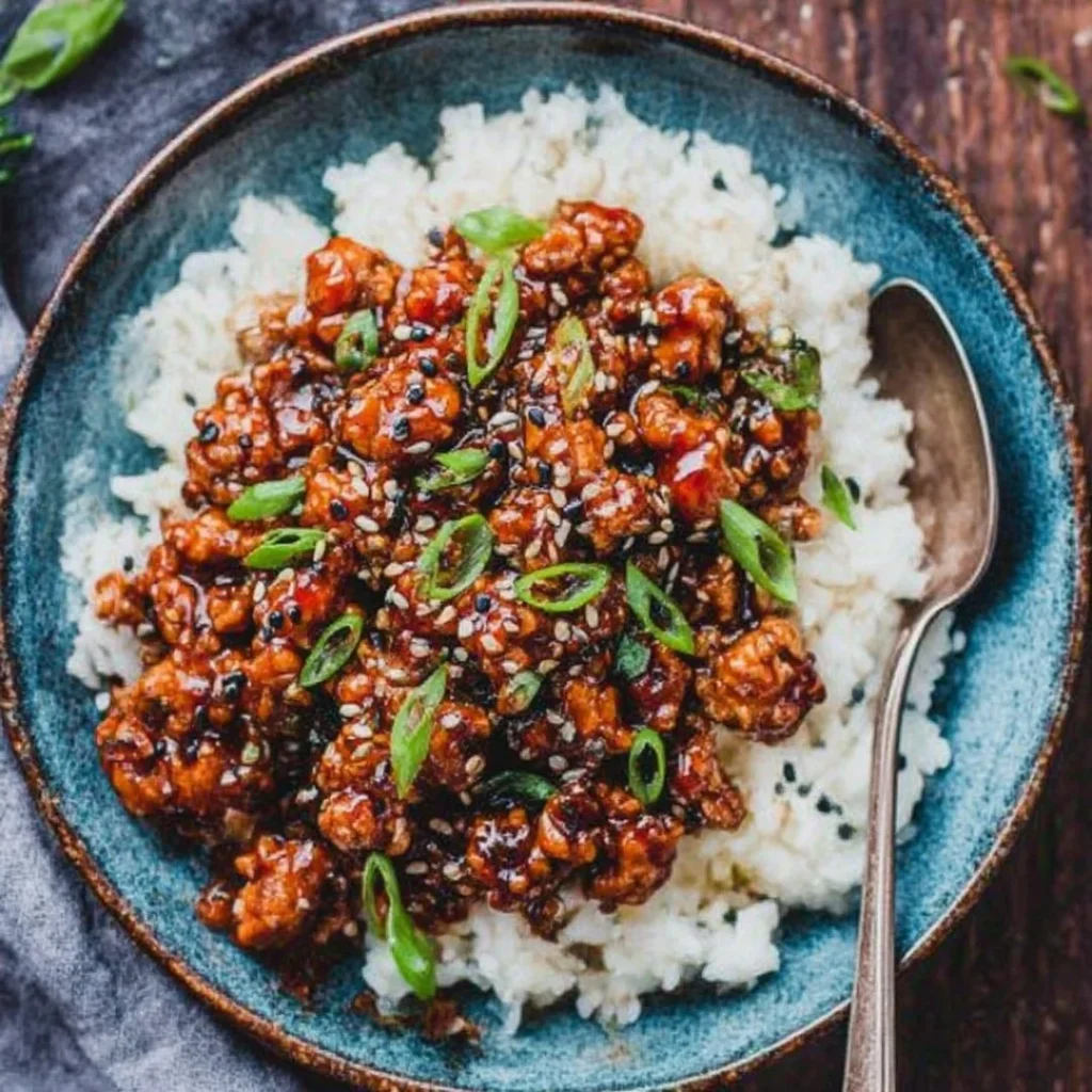 Korean-style ground turkey recipe in a vibrant dish with fresh ingredients.