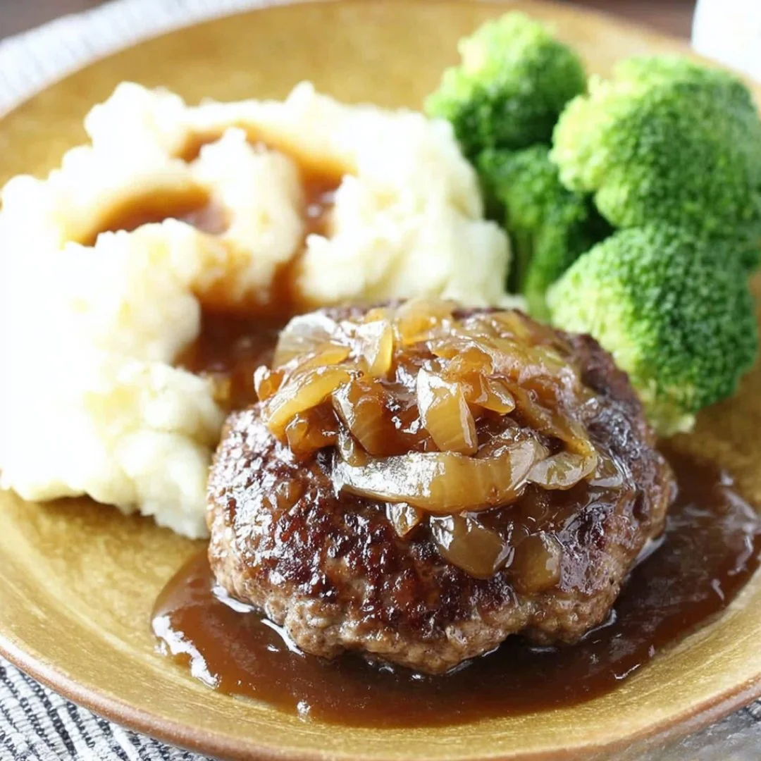 Juicy and savory hamburger steaks served with vegetables and sauce