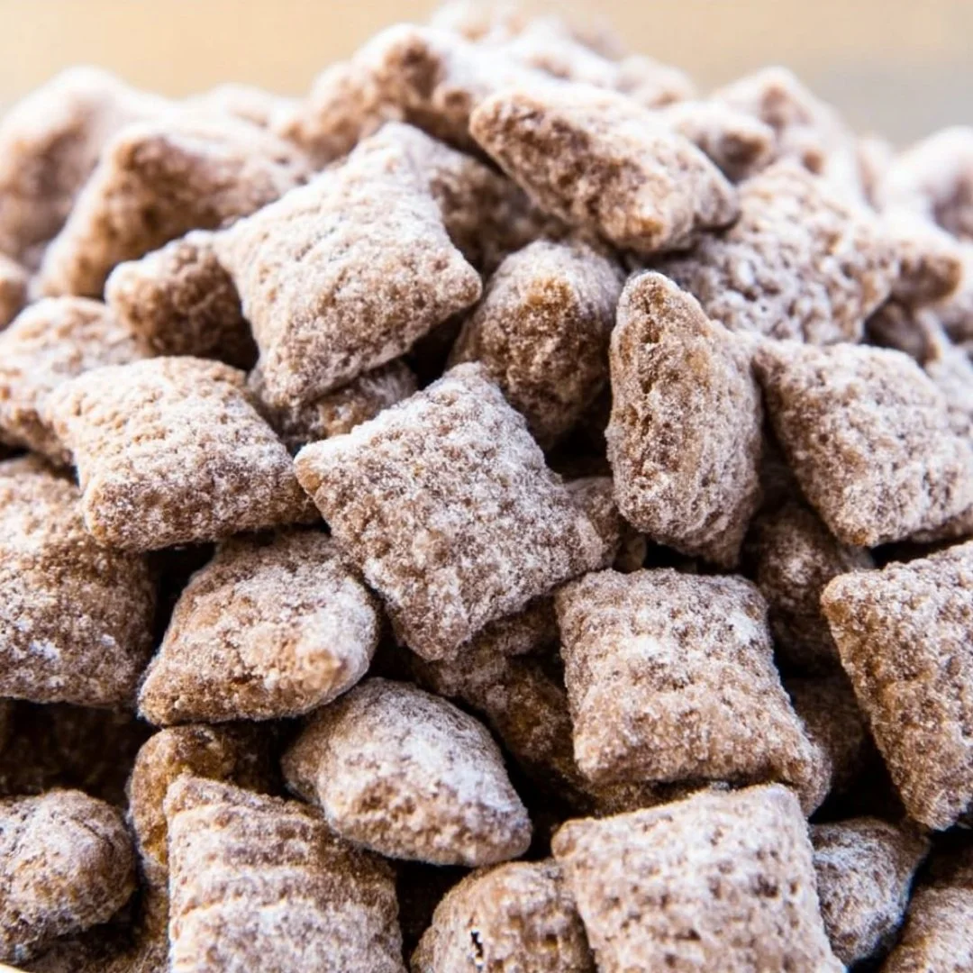 A bowl of healthy Muddy Buddies made with wholesome ingredients for snacking.