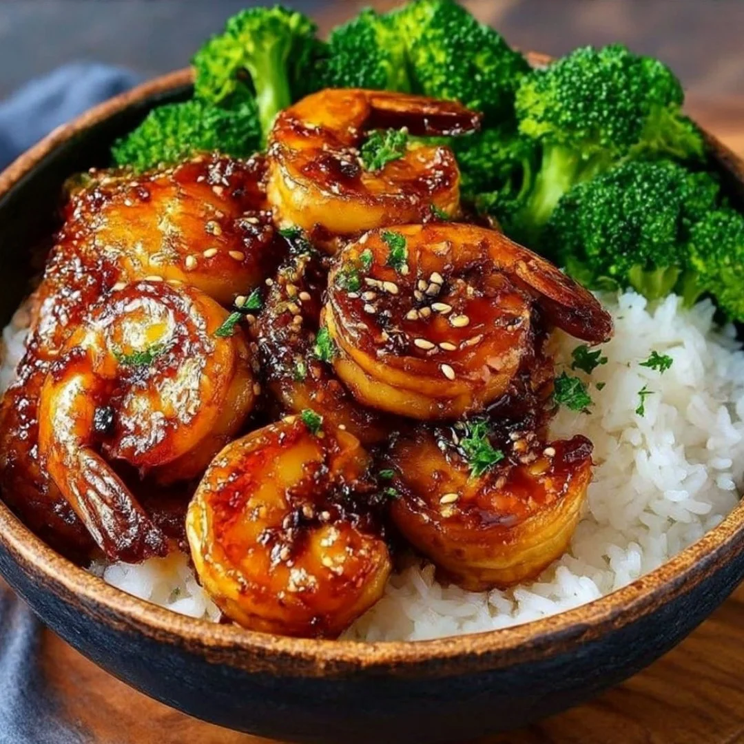 Honey Garlic Shrimp Bowls served with rice and vegetables