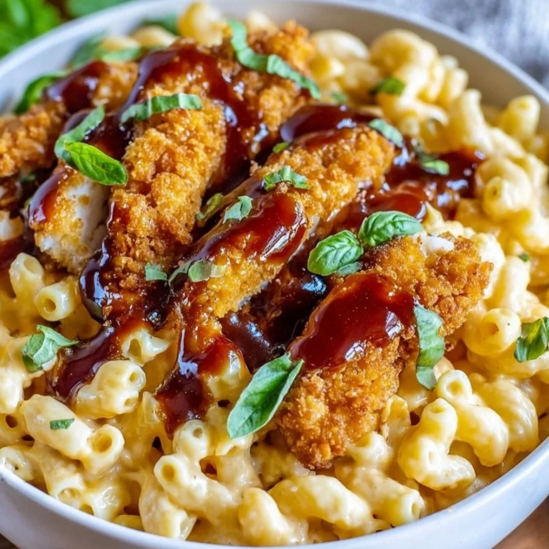 Creamy Honey Pepper Chicken Mac & Cheese dish with chicken, cheese, and spices