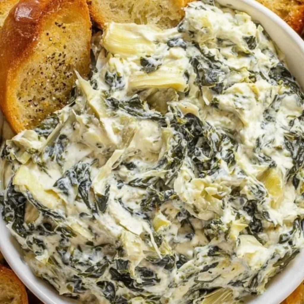 Delicious crockpot spinach artichoke dip served with tortilla chips.