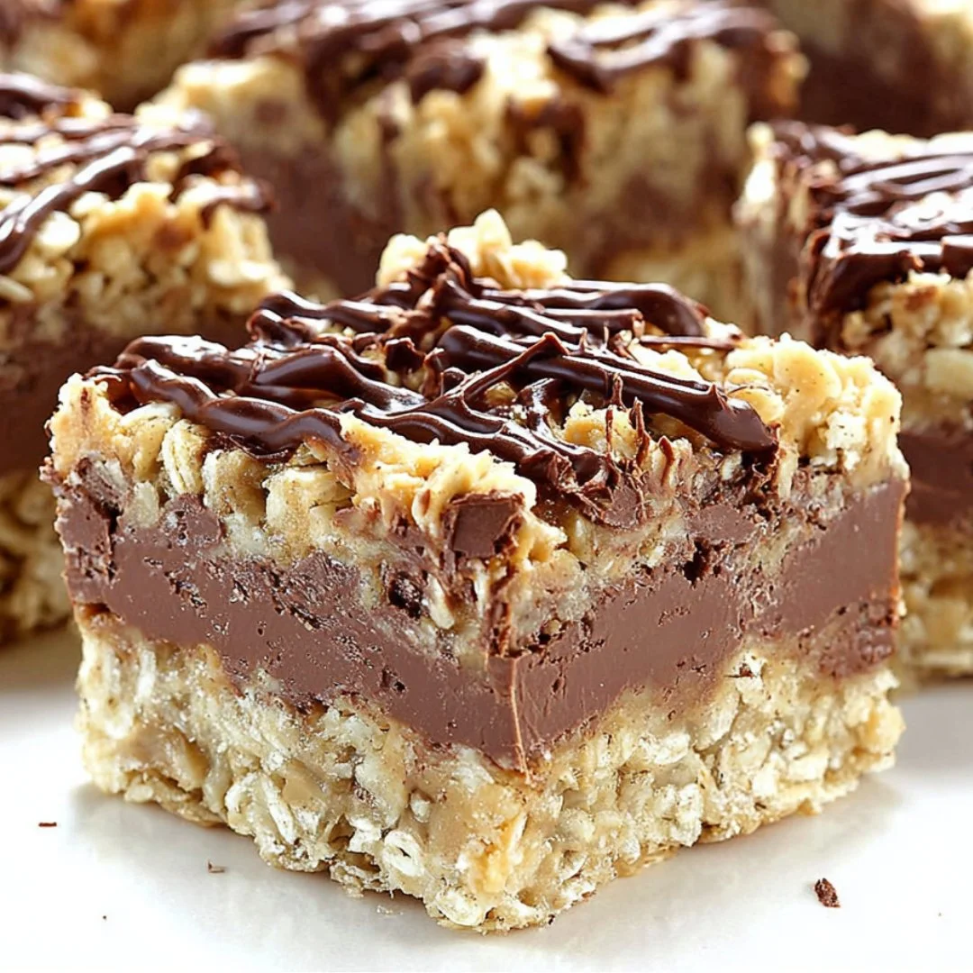 No bake chocolate oatmeal bars stacked on a plate, a delicious and healthy treat