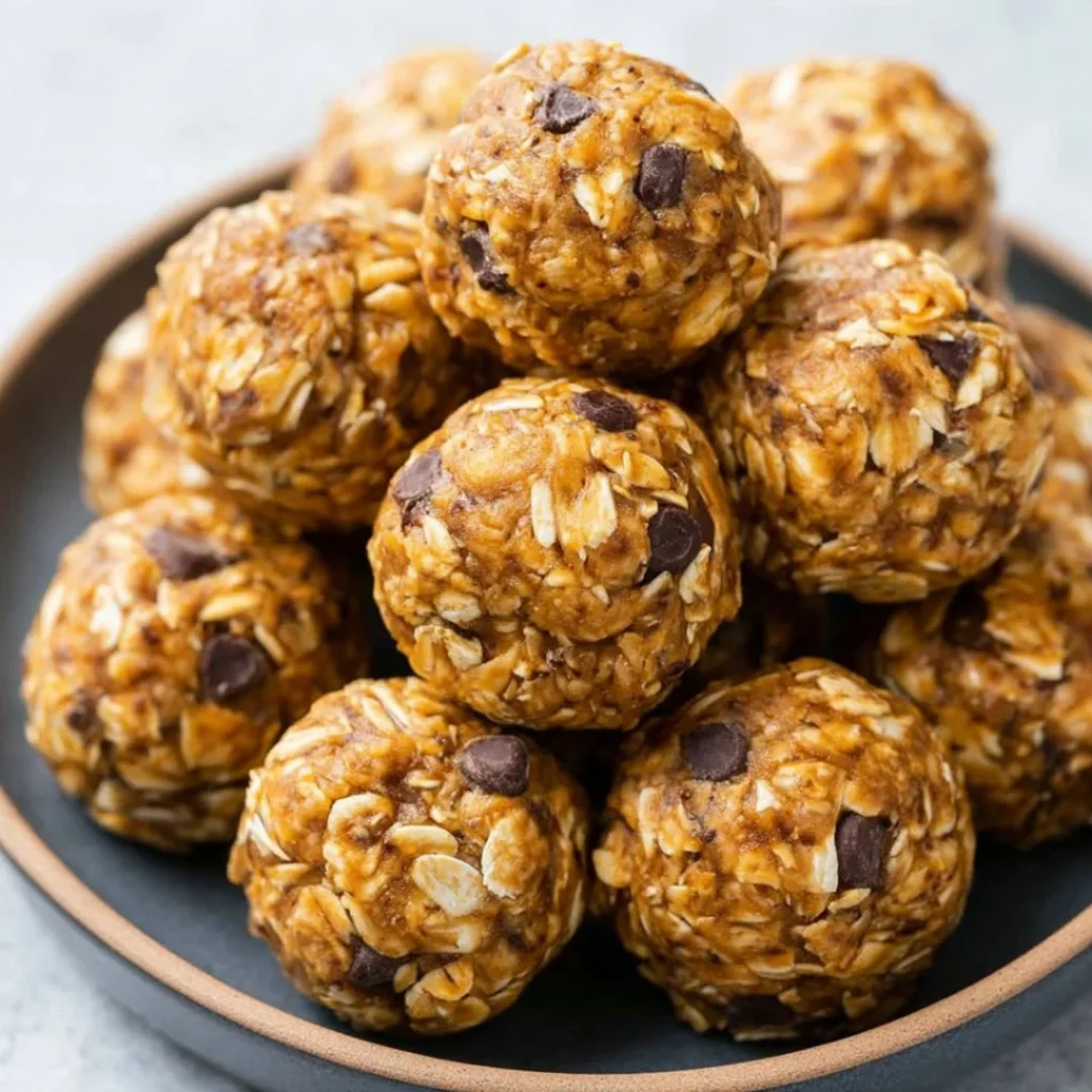Homemade Peanut Butter Energy Balls with oats and honey