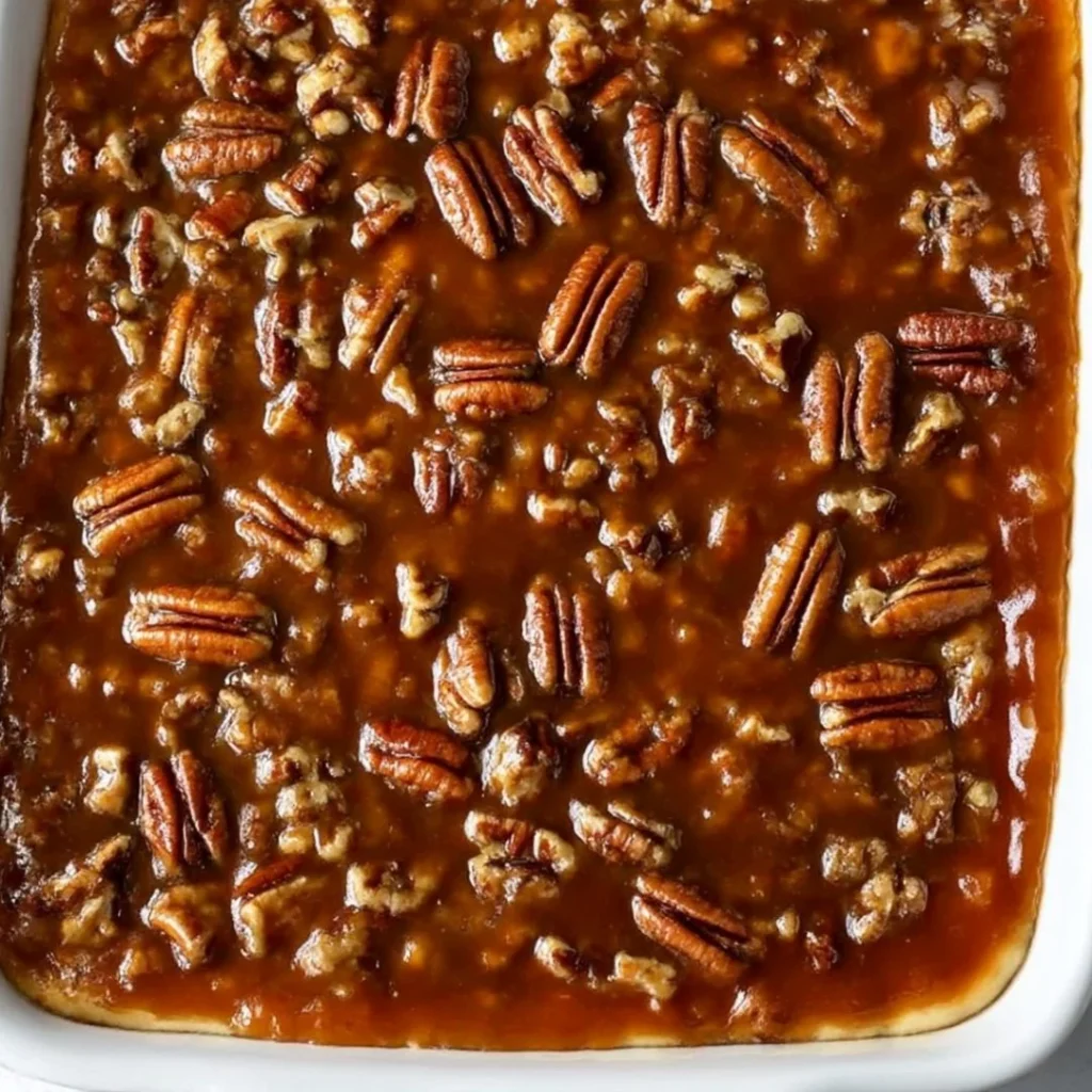 Delicious pecan pie cheesecake with a crunchy pecan topping