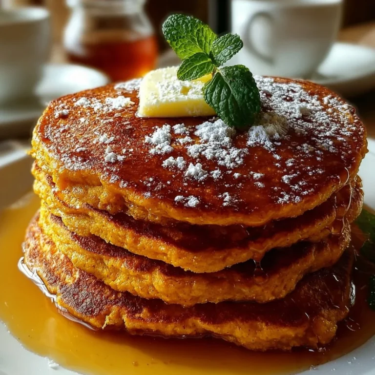 Delicious Pumpkin Greek Yogurt Pancakes stacked on a plate with syrup