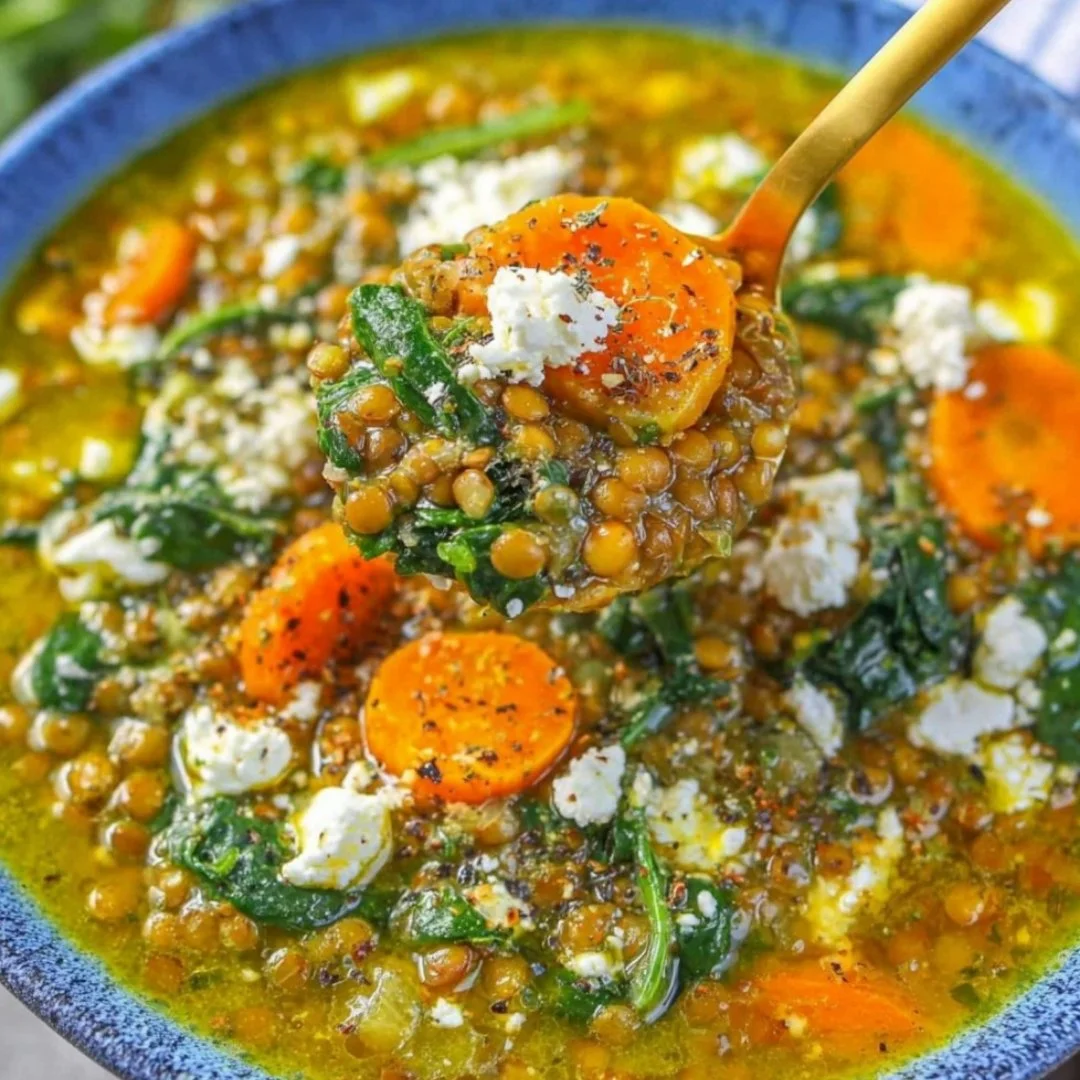Bowl of quick lemon lentil soup made with canned lentils and fresh herbs