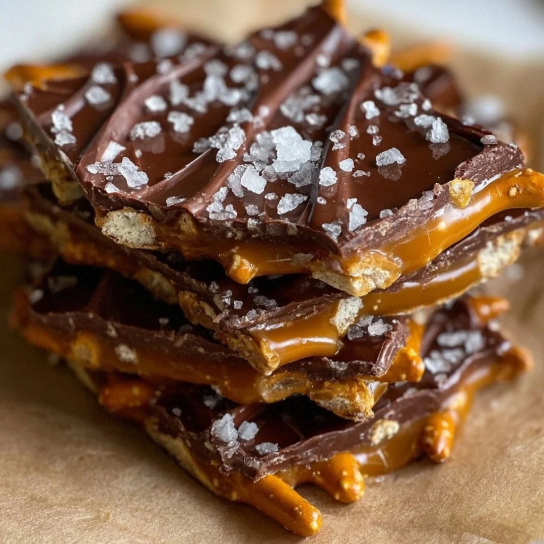 Delicious salted caramel pretzel bark with a sweet and salty flavor combination