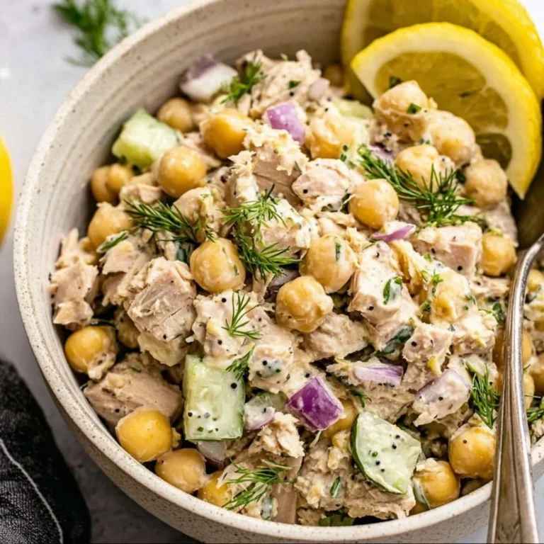 Simple and nutritious Tuna Chickpea Salad in a bowl with fresh ingredients