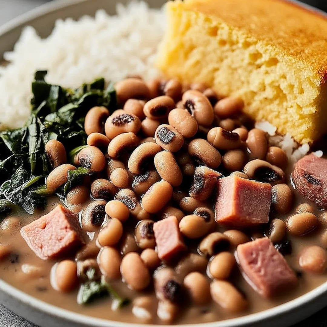 Slow Cooker Black Eyed Peas dish served with spices and herbs