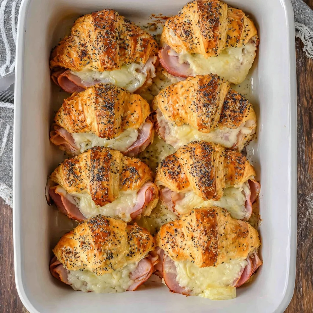 Smoked turkey cheese croissants fresh out of the oven, ready to serve.