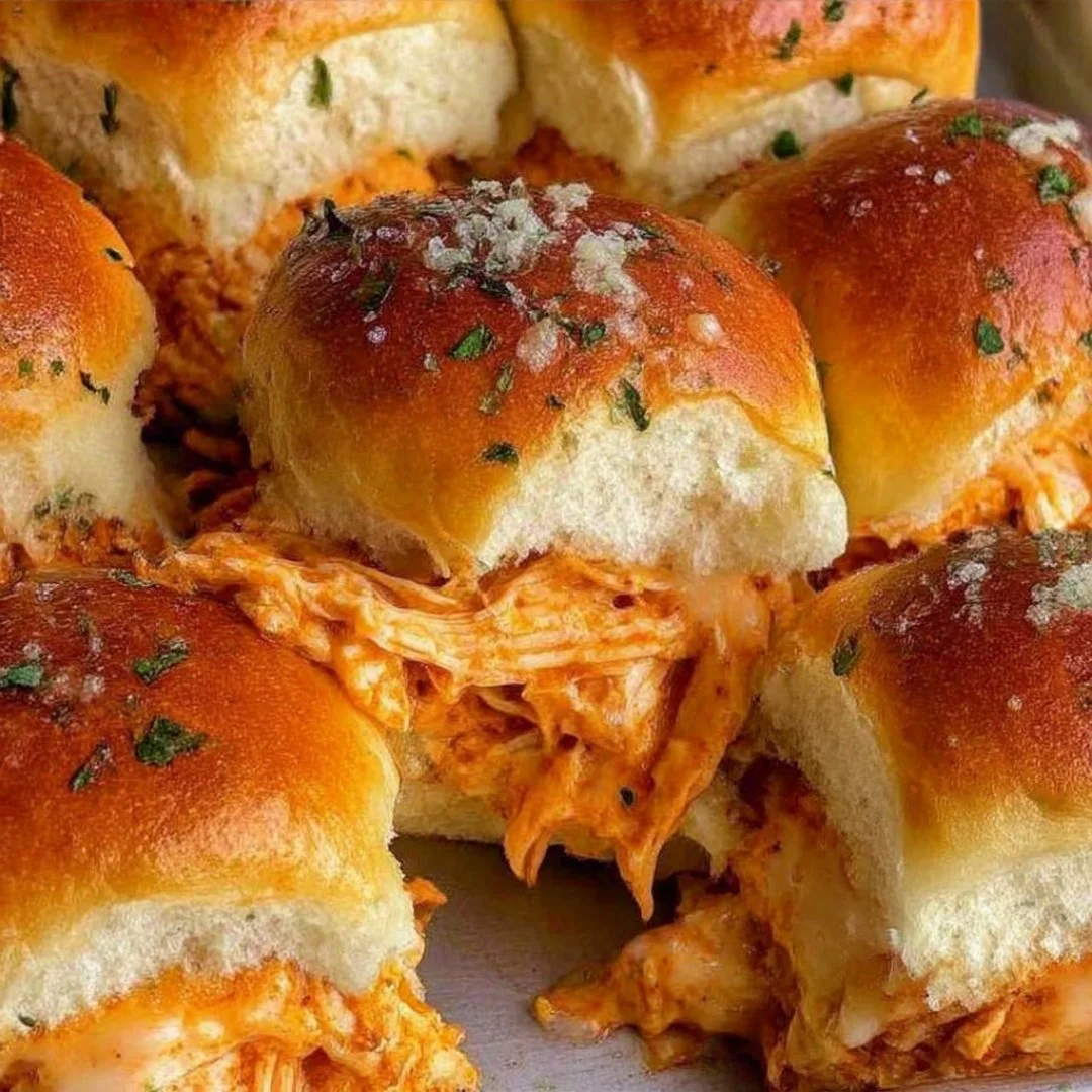 Delicious Spicy Buffalo Chicken Sliders served on a platter with colorful toppings.